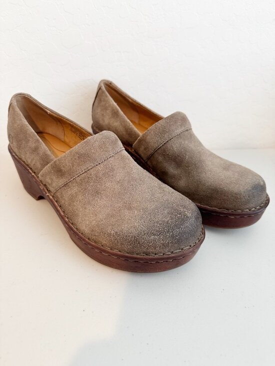 Born Shoes - Born Toby Duo Suede Clogs Size 9 Burnished Distressed Wedge Goblincore Boho Chic